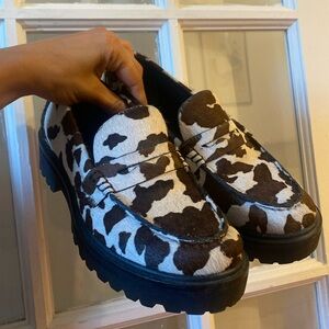 Reformation cow print loafers